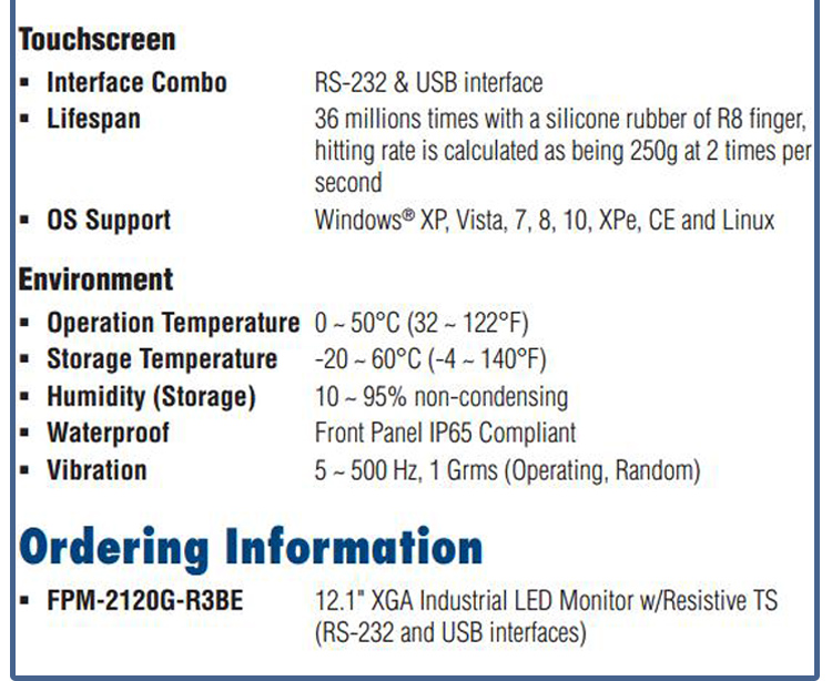 全新研華 工業(yè)等級平板顯示器FPM系列 6寸工業(yè)顯示器 FPM-2120G