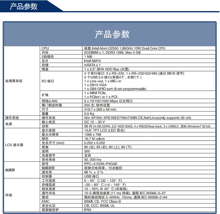 全新研華 嵌入式無(wú)風(fēng)扇工業(yè)平板電腦 無(wú)噪音低功耗 PPC-4150W