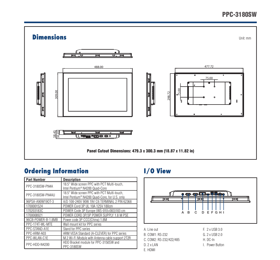 研華PPC-3180SW 18.5寸無(wú)風(fēng)扇寬屏工業(yè)電腦