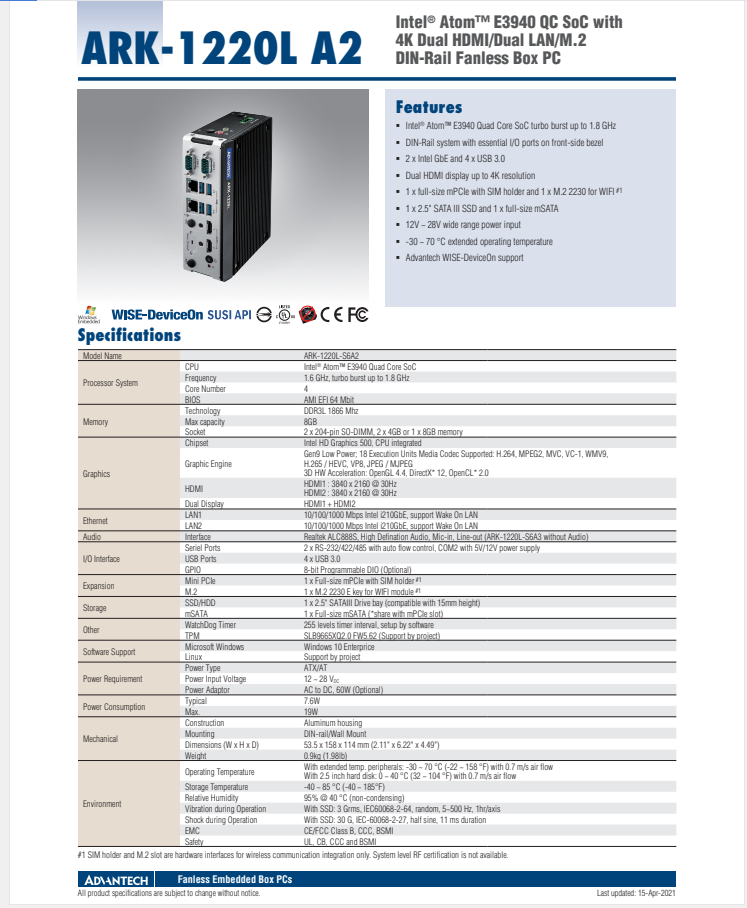 研華無風(fēng)扇嵌入式工控機(jī)ARK-1220L