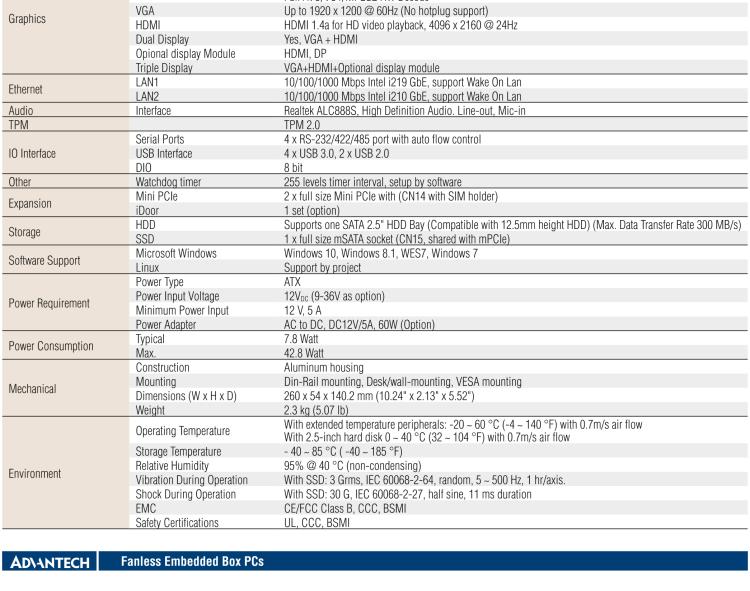 研華EIS-D150 研華EIS-D150，邊緣計算系統(tǒng)，支持Intel 第六代處理器，可選i3/i5/i7 CPU，最高支持 16 GB內(nèi)存，具備豐富擴展接口 2 x LAN，4 x COM，6 x USB等，同時還可以擴展 iDoor 和 ARK-Plus 模組增加更多的擴展能力，可以根據(jù)現(xiàn)場應(yīng)用需求，靈活定制。