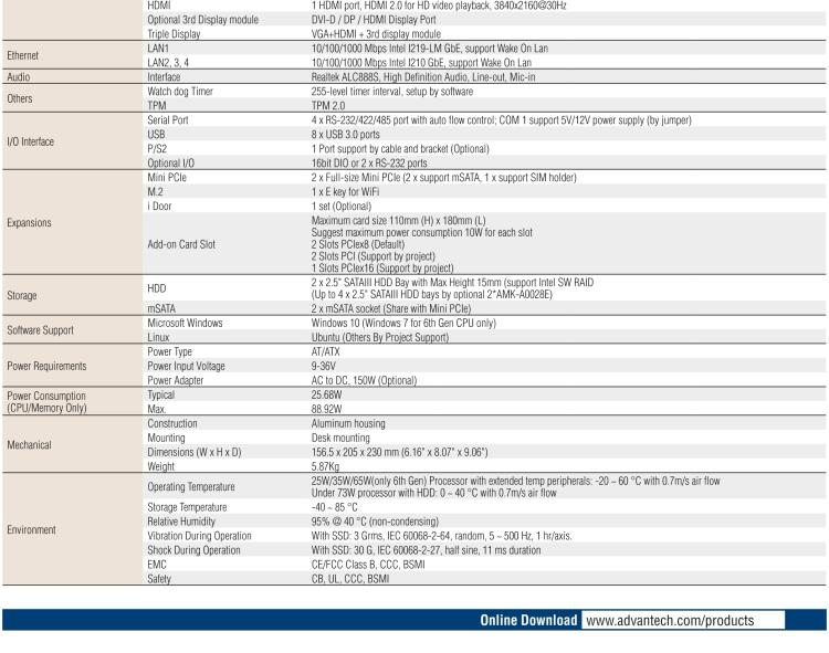 研華EIS-S230 研華 EIS-S230，邊緣計算系統(tǒng)服務(wù)器，支持Intel 第六代、第七代處理器，可選i3/i5/i7 Xeon CPU，DDR4 最高32GB，最多可支持4 x 2.5寸硬盤，具備豐富擴展接口 4 x LAN，4 x COM，8 x USB，2 x PCIE。產(chǎn)品生命周期長，穩(wěn)定可靠。