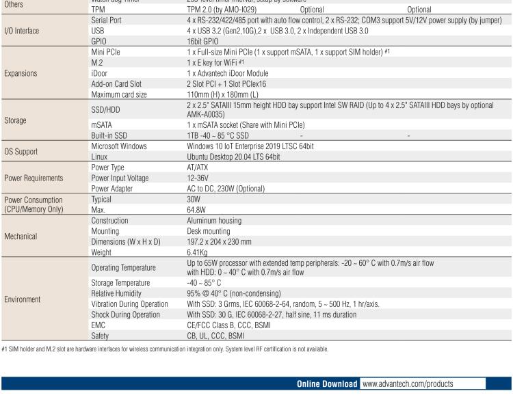 研華EIS-S232 研華 EIS-S232，邊緣計(jì)算系統(tǒng)服務(wù)器，支持Intel 第十代處理器，可選i3/i5/i7 Xeon CPU，DDR4 最高32GB，最多可支持4 x 2.5寸硬盤，具備豐富擴(kuò)展接口 2 x LAN，6 x COM，8 x USB，1 x PCIE，2 x PCI。產(chǎn)品生命周期長，穩(wěn)定可靠。