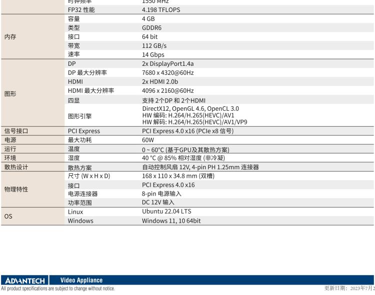 研華VEGA-P110 Intel Arc A370M 嵌入式 GPU卡 PCIe x16 ，帶2個HDMI 2.0b, 2個DP 1.4a