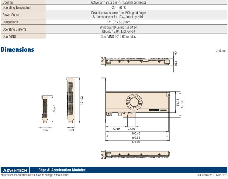 研華VEGA-340 基于Intel Movidius? Myriad? X VPU，PCIe x4 Edge AI 模塊，VPU*4 or VPU*8