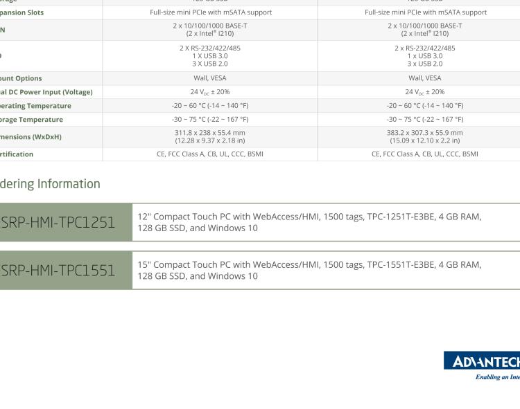 研華ESRP-HMI-TPC1551 Machine Visualization with 15" Compact Touch Panel PC