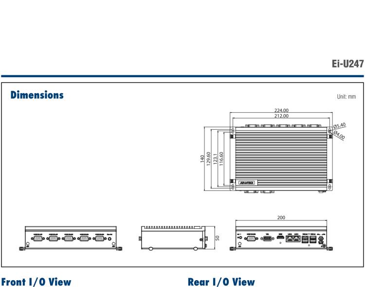 研華Ei-U247 IoT Edge Computer with Intel ? Celeron ? J3455 Processor, 2 x LAN, 6 x COM, 4 x USB, 1 x HDMI, and 1 x VGA
