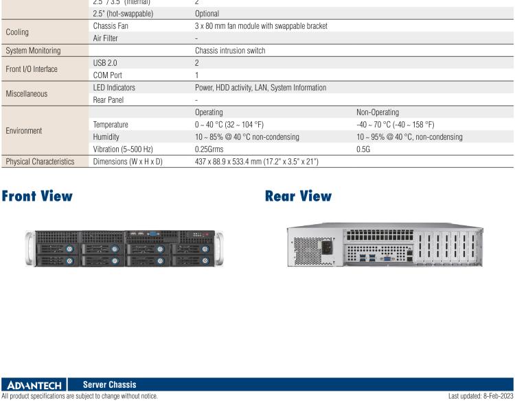 研華HPC-7282 2U 機(jī)架式機(jī)箱，適用于 Micro/ATX 服務(wù)器主板，支持8個(gè)2.5寸/3.5寸熱插拔硬盤，7個(gè)半高擴(kuò)展槽