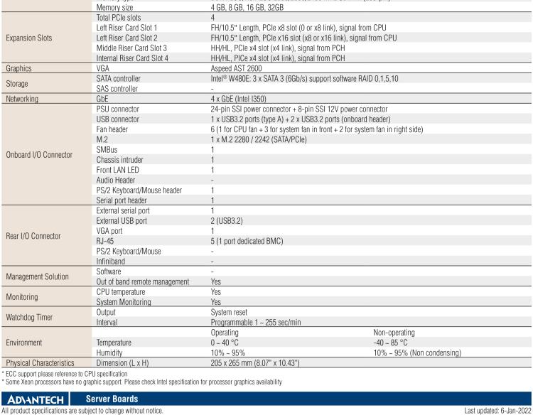 研華ASMB-610 LGA 1200 Intel? Xeon? W & 第十代 Core?專用服務(wù)器主板，帶4 x DDR4, 1 x PCIeX16, 2 x PCIeX4, 5 x USB 3.2, 3 x SATA 3, Quad LANs and和 IPMI