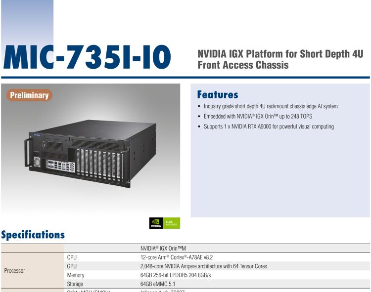 研華MIC-735I-IO NVIDIA IGX Platform for 4U Front Access Chassis