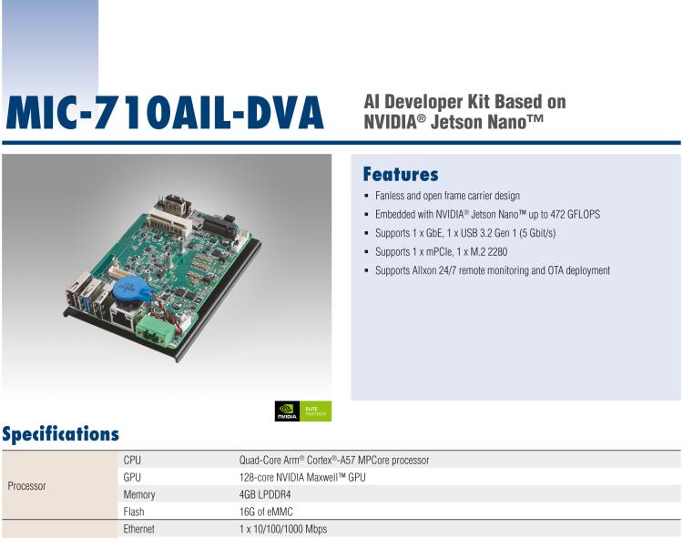 研華MIC-710AIL-DVA1 NVIDIA? Jetson Nano? 開(kāi)發(fā)板