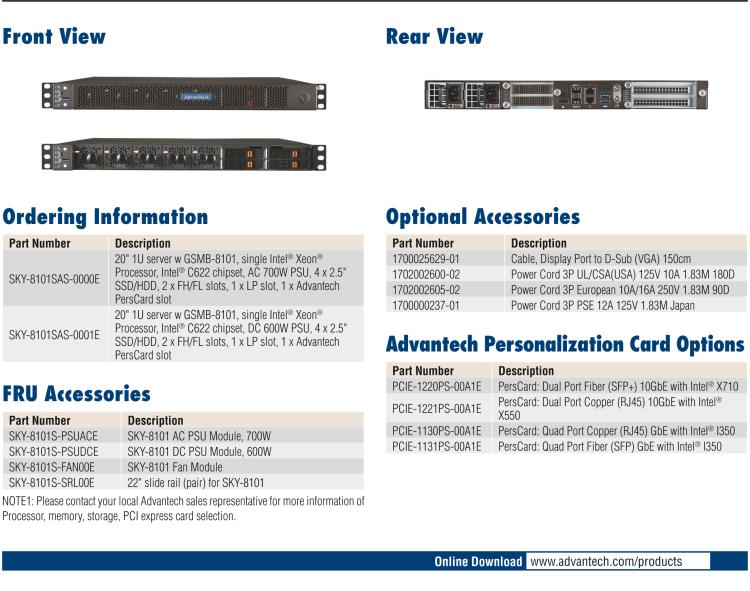 研華SKY-8101 緊湊型1U高性能服務(wù)器 基于Intel Xeon?處理器可擴(kuò)展系列