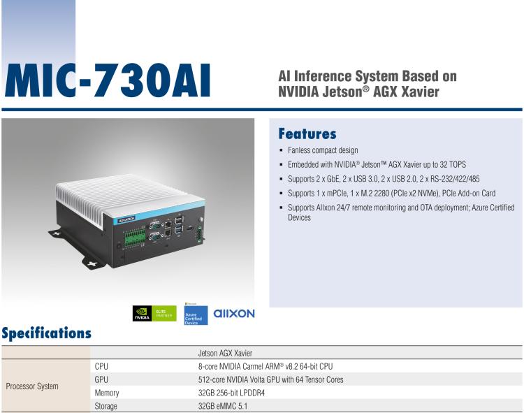 研華MIC-730AI 基于 NVIDIA Jetson? Xavier平臺AI推理服務(wù)器