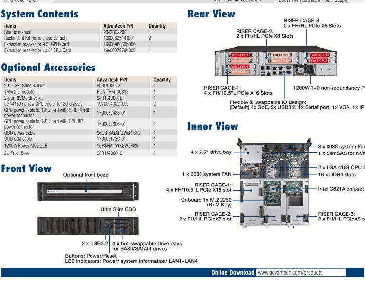 研華HPC-6240+ASMB-622 2U 20” short-depth Edge Accelerator Server with Dual Intel? 3rd Gen Xeon? Scalable processors, supporting 8 expansion slots