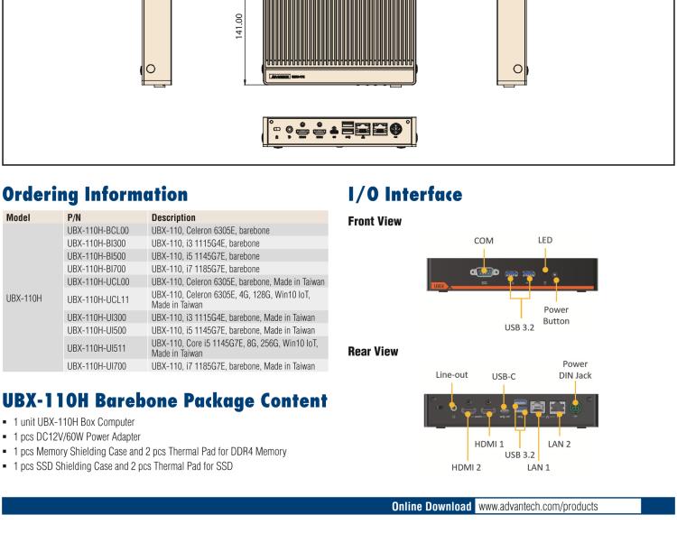 研華UBX-110 研華 UBX-110 是一臺工業(yè)級微型計算機，適用于辦公室、零售應(yīng)用等。內(nèi)置 Intel Tiger Lake 系列處理器提升系統(tǒng)性能和工作效率。