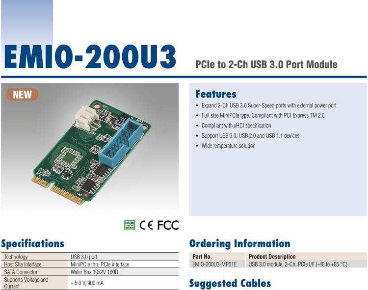 研華EMIO-200U3 PCIe 轉 2 路 USB 3.0 接口模塊