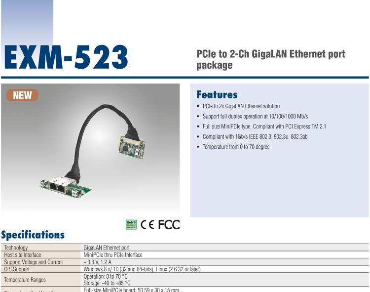 研華EXM-523 GigaLAN 以太網(wǎng)模塊、2-Ch、PCIe I/F