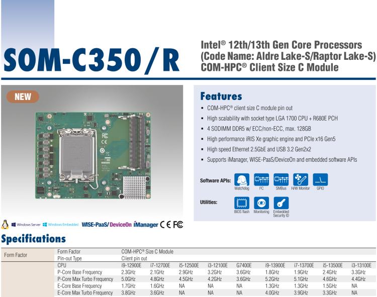 研華SOM-C350 Intel Alder Lake-S 可更換型 CPU，COM-HPC Client Size C 模塊