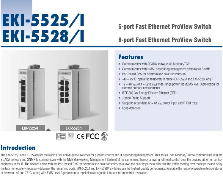 研華EKI-5528I 8端口百兆ProView（組態(tài)）系列寬溫型工業(yè)以太網(wǎng)交換機(jī)