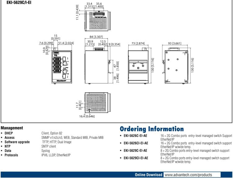 研華EKI-5629C-EI 8FE+2G Combo Managed Ethernet Switch support EtherNet/IP