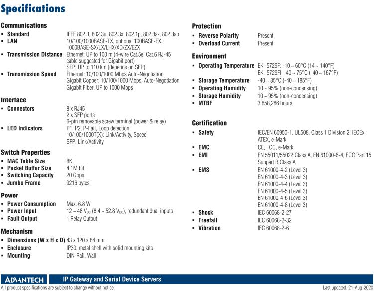 研華EKI-5729FI 2 SFP千兆光8千兆電寬溫型ProView(組態(tài))系列工業(yè)以太網(wǎng)交換機(jī)