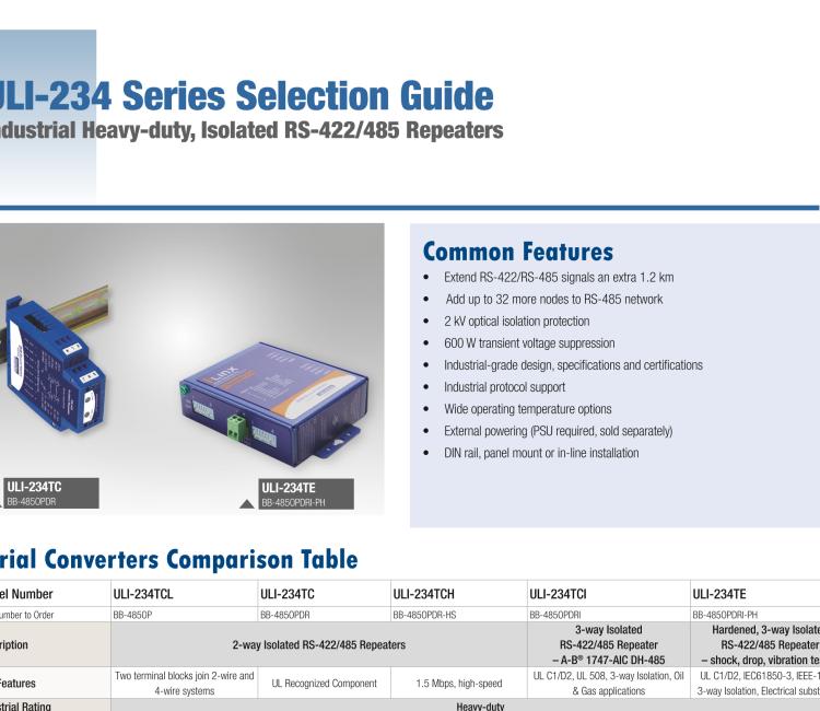研華BB-485OPDRI-PH ULI-234TE RS-485/422 三層（重型）隔離中繼器，DIN 導(dǎo)軌