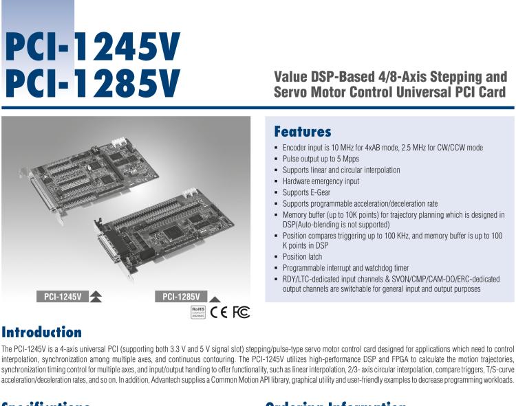 研華PCI-1245V Value DSP-Based 4-Axis Motion Control Universal PCI Card