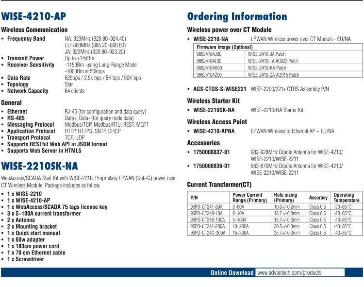 研華WISE-2210 專有 LPWAN(Sub-G) 無線自供電CT節(jié)點