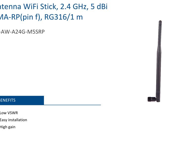 研華BB-AW-A24G-M5SRP Antenna WiFi Stick, 2.4 GHz, SMA-RP