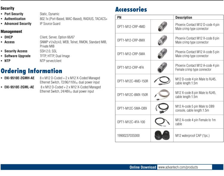 研華EKI-9510E-2GML 10個(gè)百兆M12端口網(wǎng)管型EN50155交換機(jī)， 支持24/48 VDC供電