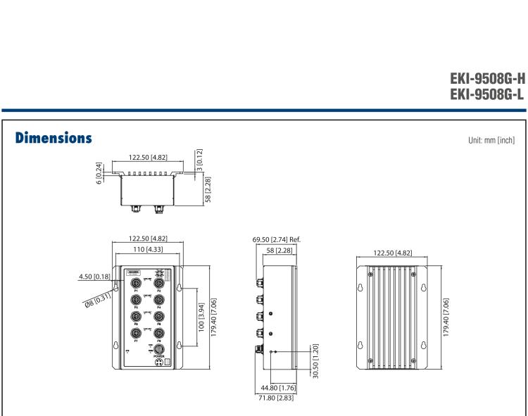 研華EKI-9508G-L 8個(gè)千兆M12端口非網(wǎng)管EN50155交換機(jī)，支持24/48 VDC供電