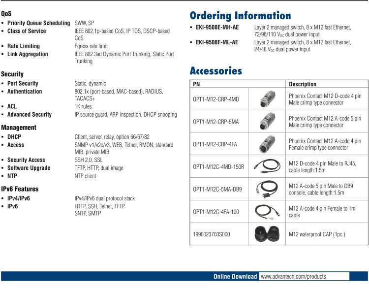 研華EKI-9508E-MH 8個(gè)百兆M12端口非網(wǎng)管EN50155交換機(jī)， 支持72/96/110 VDC供電