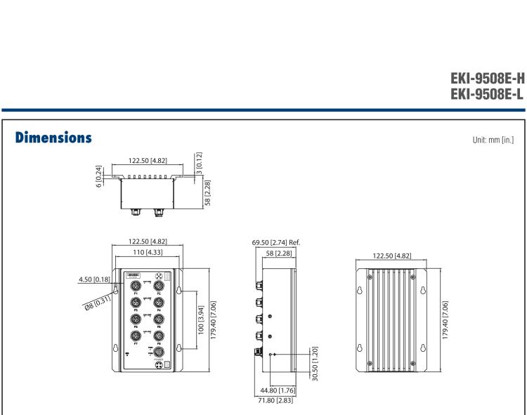 研華EKI-9508E-H EN50155 Unmanaged Ethernet Switch with 8FE, 72-110 VDC