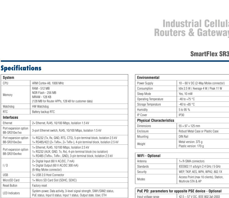 研華BB-SR31009420 SmartFlex, Global, 3x Ethernet, 1x RS232, 1x RS485, PoE PD, Metal, Without Accessories