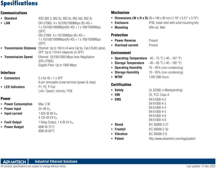 研華EKI-2706G-1GFPI 4GE PoE+1G+1G SFP，非網(wǎng)管型PoE工業(yè)以太網(wǎng)交換機(jī)，IEEE802.3af/at，24~48VDC（BE型），48~53VDC（AE型），-40~75℃