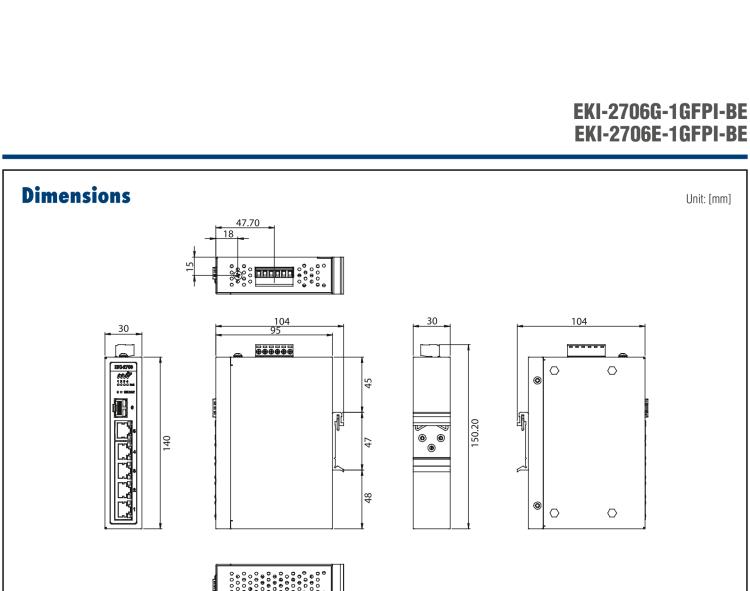 研華EKI-2706E-1GFPI 4FE PoE+1G+1G SFP, Unmanaged Ethernet Switch, IEEE802.3af/at, 24~48VDC, -40~75℃