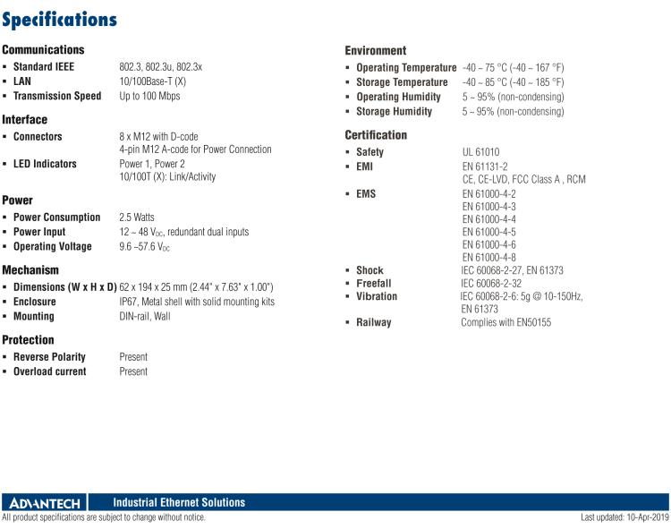 研華EKI-2528I-M12 8FE M12 Unmanaged Ethernet Switch, IP67 Rating