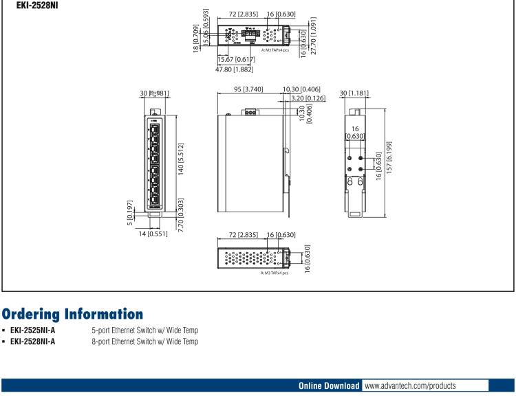 研華EKI-2528NI 5FE Unmanaged Ethernet Switch, -40~75℃