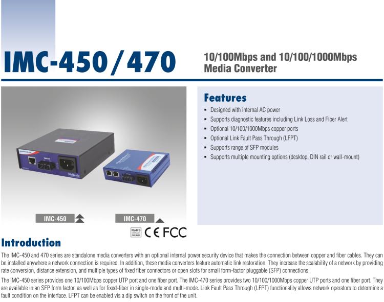 研華IMC-450-SL Standalone Media Converter, 100Mbps, Single mode 1310nm, 80km, SC