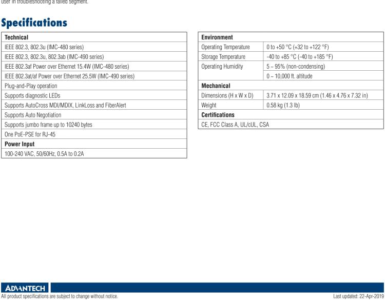 研華IMC-480-M8-US Standalone PoE Media Converter, 100Mbps, Multimode 850nm, 2km, SC, AC adapter (also known as PoE McBasic 852-11713)