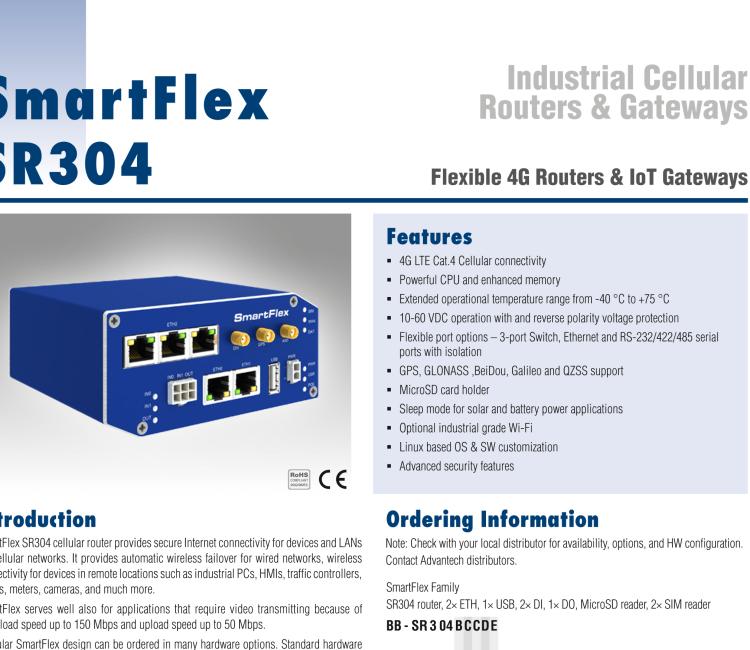 研華BB-SR30418125 SmartFlex, EMEA/LATAM/APAC, 5x Ethernet, Wi-Fi, PoE PSE, Metal, International Power Supply (EU, US, UK, AUS)