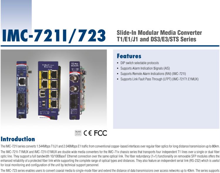 研華IMC-721I-SSR Managed Hardened Modular Media Converter, DS1, Single-Strand 1550xmt, 20km, SC (also known as iMcV 850-18123)