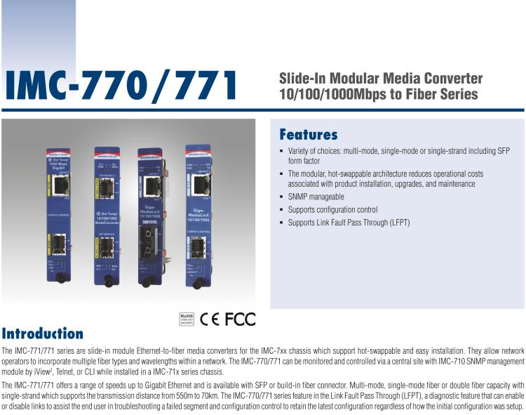 研華IMC-771-SXL Managed Modular Media Converter, 1000Mbps, Single mode 1550nm, 100km, SC (also known as iMcV 850-15515)