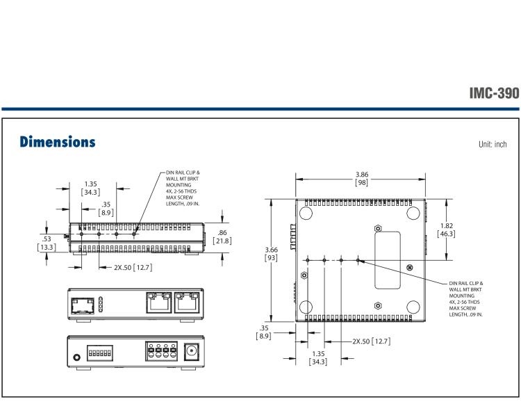 研華IMC-390-SM Mini PoE+ Media Converter, 1000Mbps, Single mode 1310nm, 15km, SC (also known as MiniMc 857-11914TG)