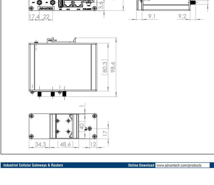 研華ICR-2834GA02 ICR-2800, EMEA, 2x Ethernet, 2× RS232/RS485, USB, GPS, Metal, UK ACC