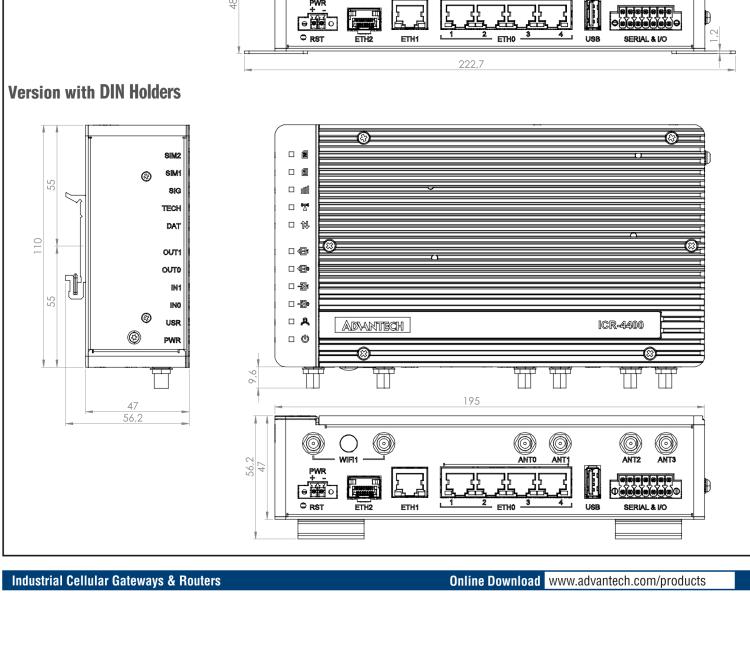 研華ICR-4461W3 ICR-4400, GLOBAL, NAM, 5x Ethernet, 1x RS232, 1x RS485, CAN, Wi-Fi, SFP, USB, SD, Without Accessories