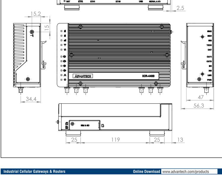 研華ICR-4434W1 ICR-4400, GLOBAL, 5× ETH, 1× RS232, 1× RS485, CAN, WIFI, SFP, USB, SD, No ACC