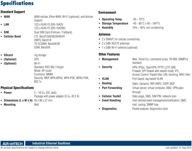 研華EKI-1642WI Industrial Cellular Router w/ Wi-Fi