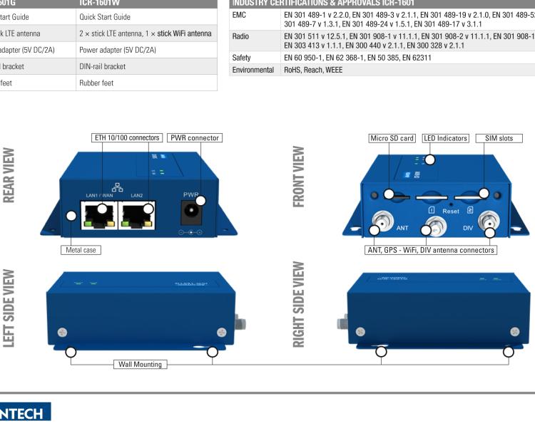 研華ICR-1601G ICR-1600, EMEA/LATAM/APAC, 2x Ethernet, GPS, Metal, Without Accessories