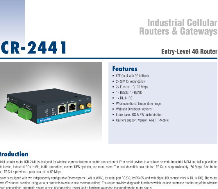 研華ICR-2441 ICR-2400, NAM, 2x Ethernet , 1x RS232, 1x RS485, Metal, Without Accessories